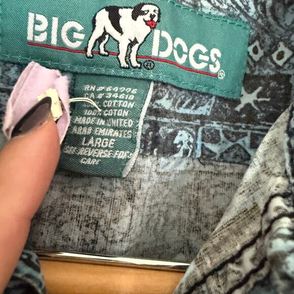 90s Vintage BIG DOGS | All over Pattern hawaiian Style Shirt | Size Large - Picture 5 of 7